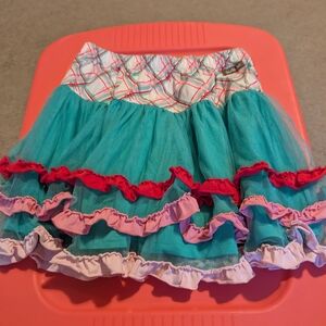 Matilda Jane Teal Tulle Skirt with Pink and Red Ruffle Trim